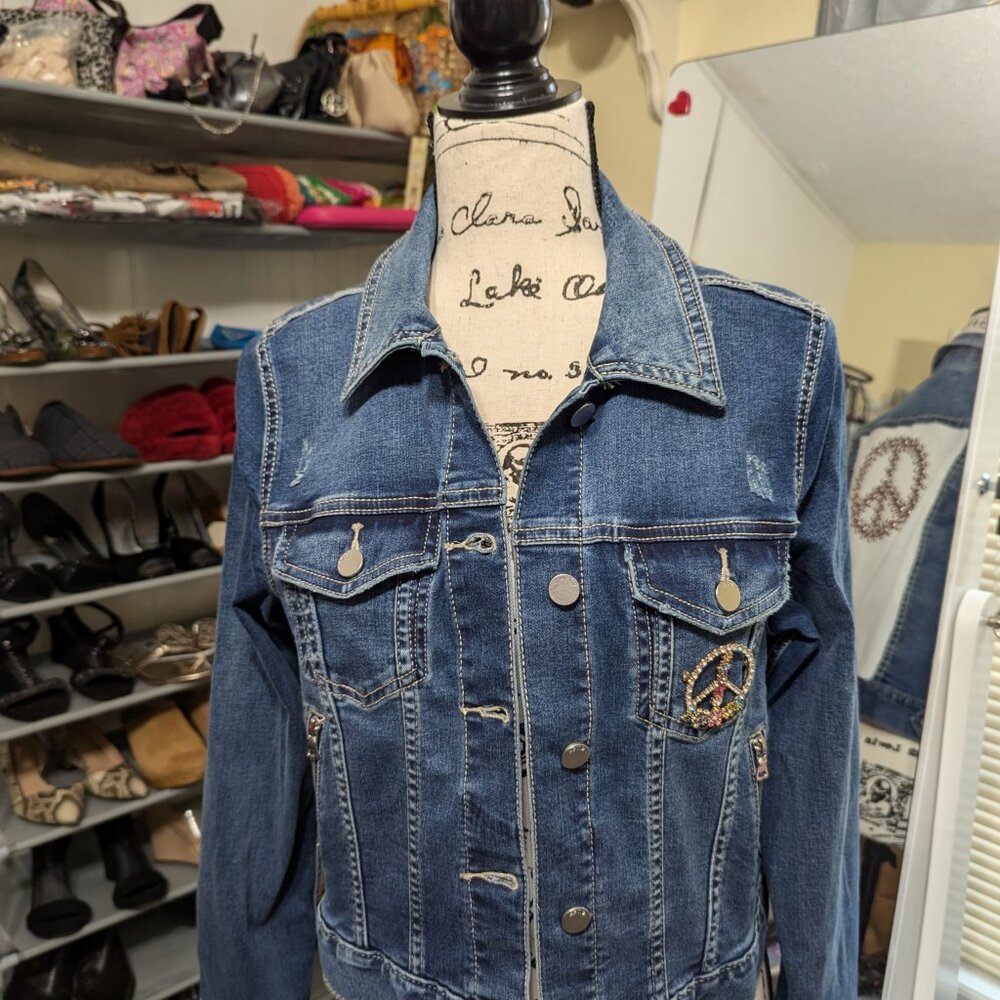 NWT Upcycled Handmade Denim Womans Jacket Apt.9 Small Distress - Picture 3 of 9